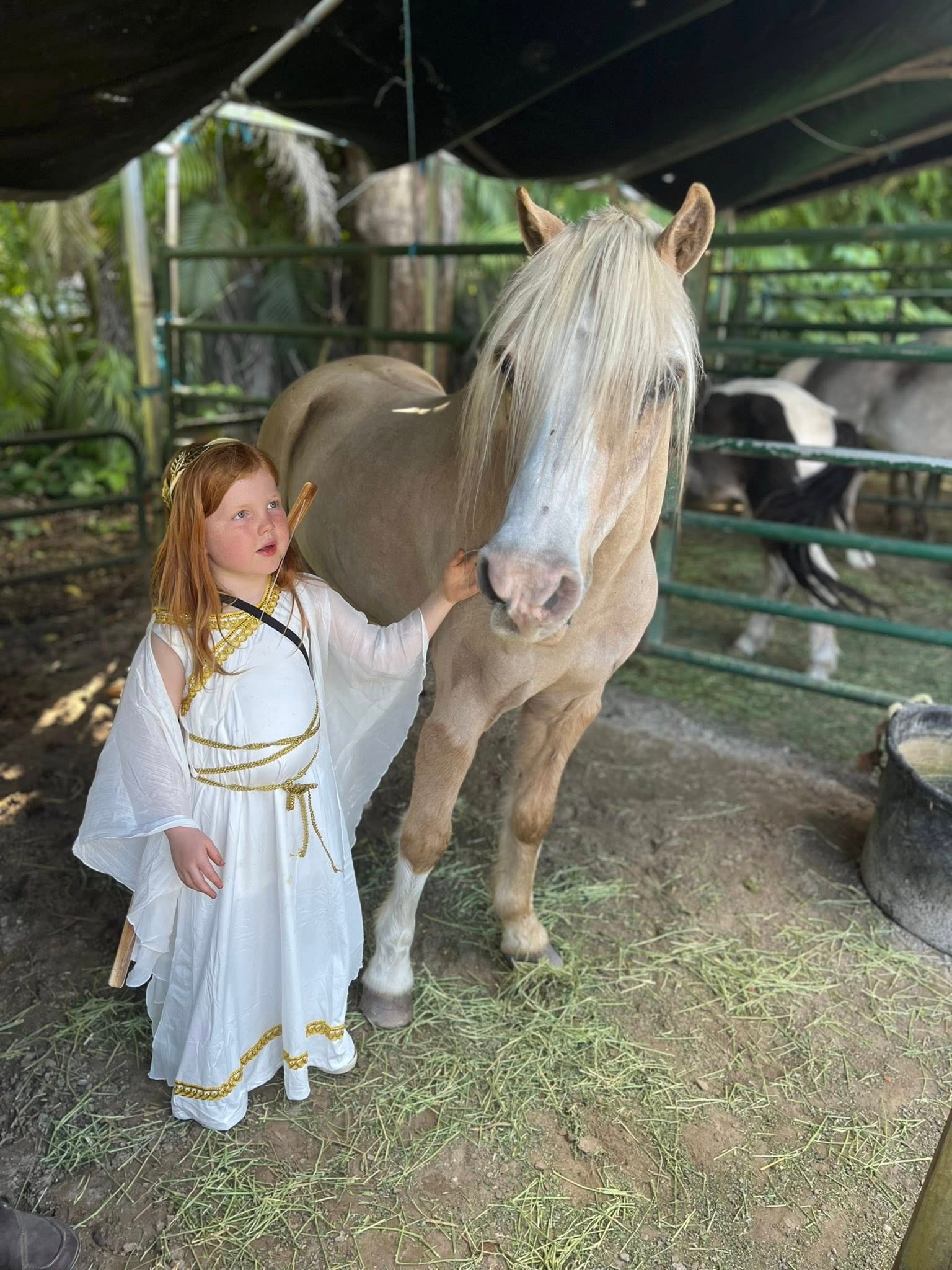 Children interacting with a goat